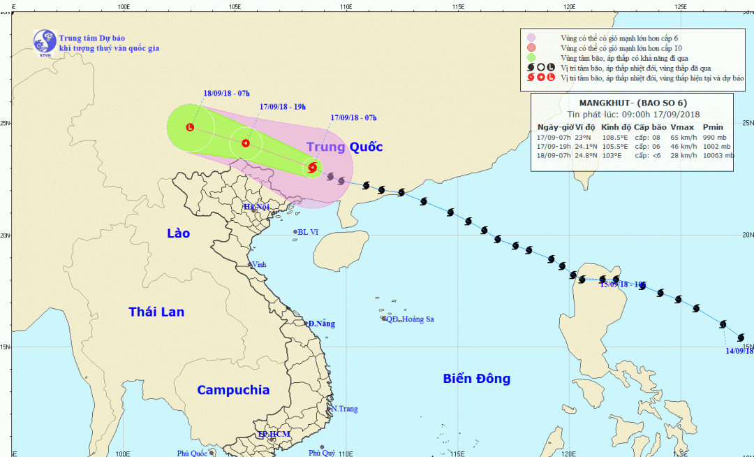 Tin bão trên đất liền Trung Quốc: Cơn bão số 6