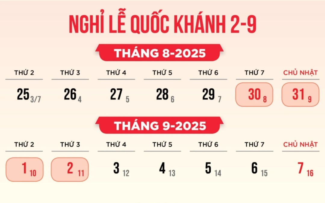 Thông báo lịch nghỉ, trực gác ngày lễ Quốc khánh 02/9/2025
