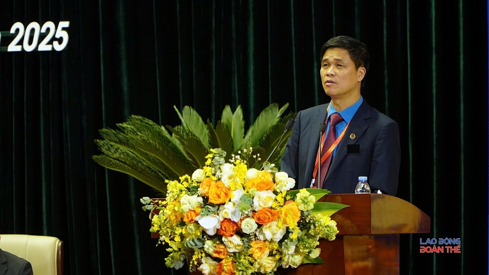 Phó Chủ tịch Tổng Liên đoàn Lao động Việt Nam Ngọ Duy Hiểu phát biểu tại Đại hội Công đoàn Than - Khoáng sản Việt Nam lần thứ VII, nhiệm kỳ 2025 - 2030.
